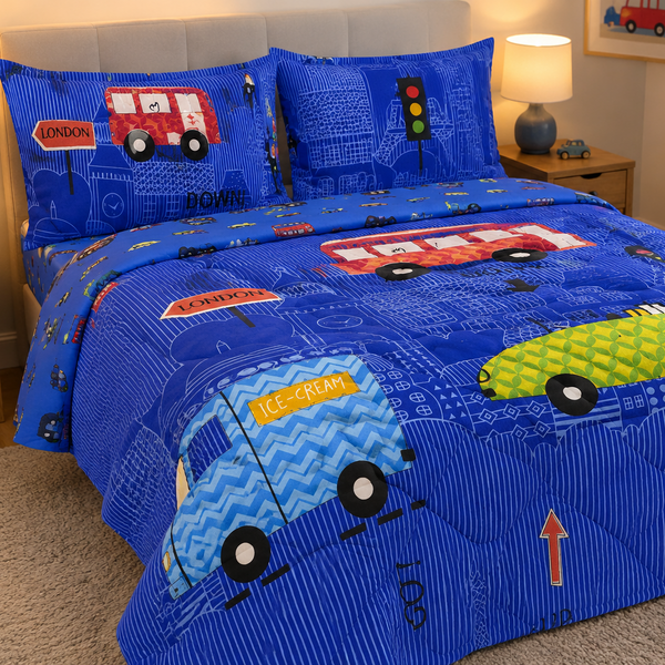 Aarniva Breathable Polyester City Ride Comforter Set | King/Queen | 250 GSM | Ultra-Soft & Cozy | Royal Blue | 5-Piece Set