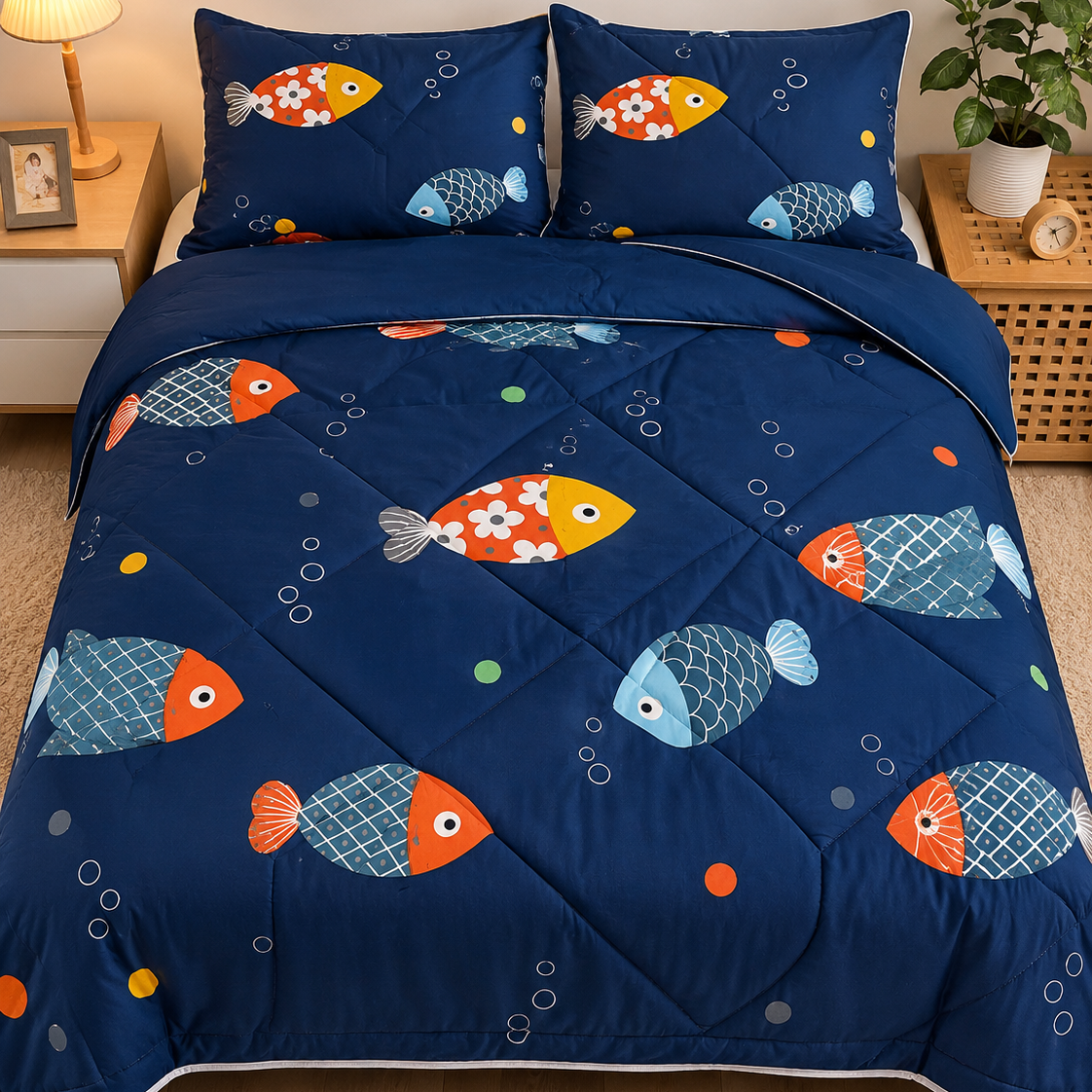 Aarniva Breathable Polyester Deep Sea Fish Comforter Set | King/Queen | 250 GSM | Ultra-Soft & Cozy | Deep Sea | 5-Piece Set