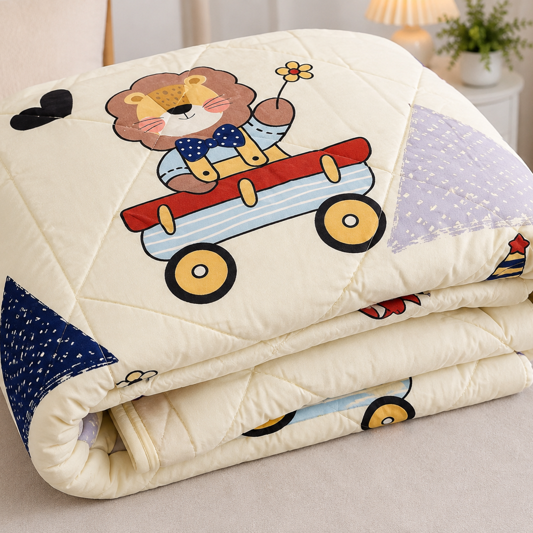 Aarniva Breathable Polyester Little Lion Printed Comforter Set | Double/Twin | 250 GSM | Ultra-Soft & Cozy | Soccer Navy | 5-Piece Set