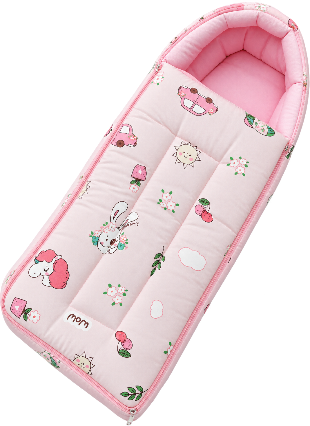 Aarniva Baby Carry Nest Sleeping Bag | Soft & Breathable | Zipper Closure | Bunny Garden | Blush Pink