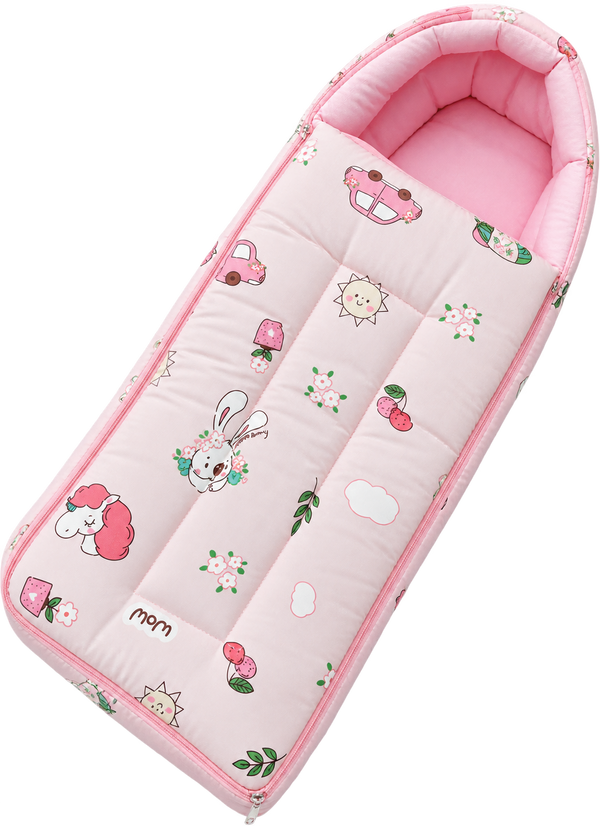 Aarniva Baby Carry Nest Sleeping Bag | Soft & Breathable | Zipper Closure | Bunny Garden | Blush Pink
