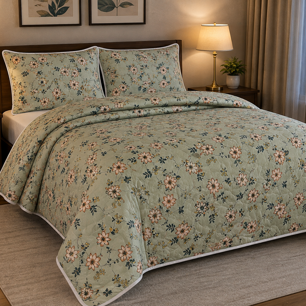 Aarniva Breathable Polyester Sage Blossom Vine Comforter Set | King/Queen | 250 GSM | Ultra-Soft & Cozy | Vintage Rose Garden | 5-Piece Set
