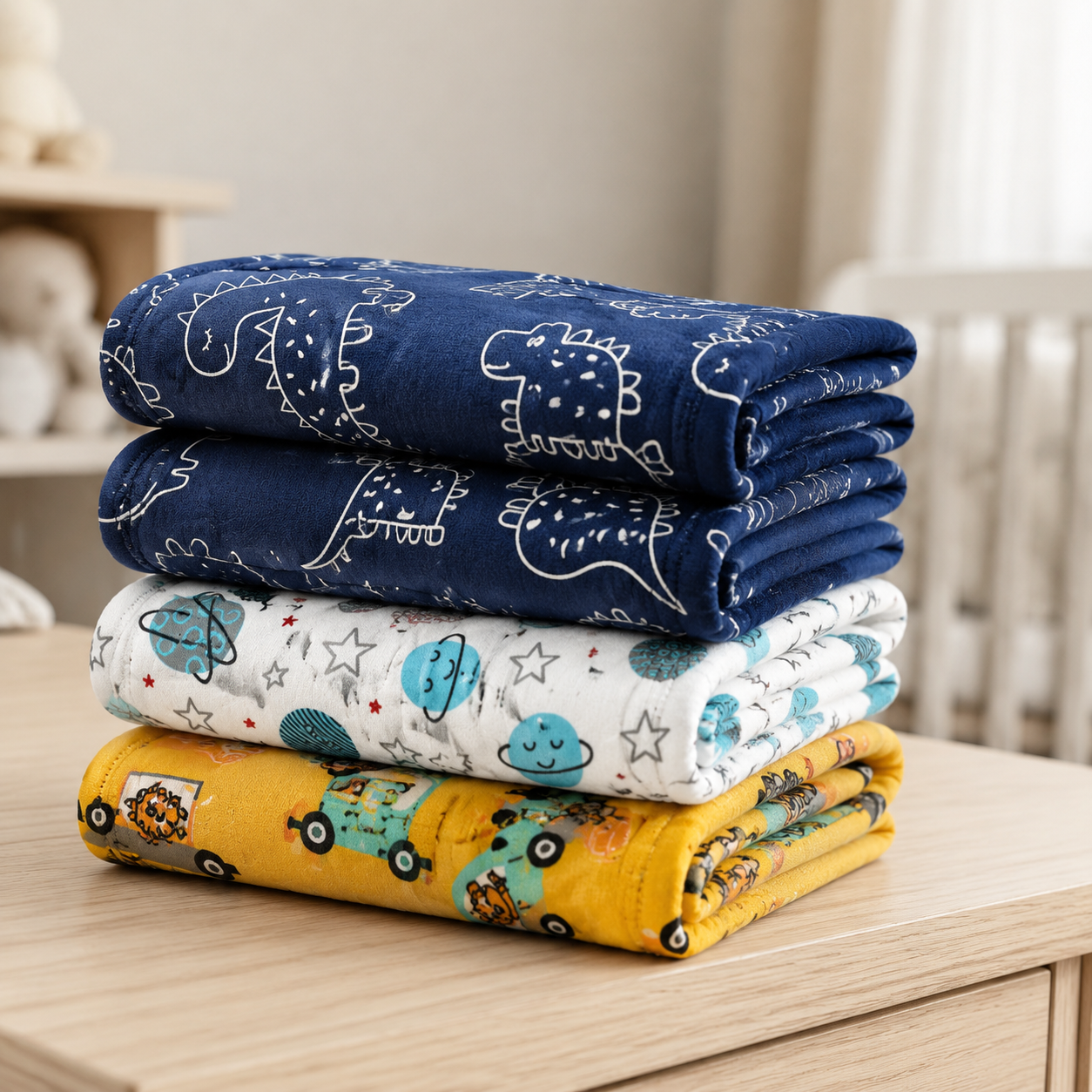 Aarniva Kids Hand Towel & Washcloth Set | 4-Piece | Soft & Absorbent | Dinosaur, Ocean & Vehicle Prints | Kids Essentials
