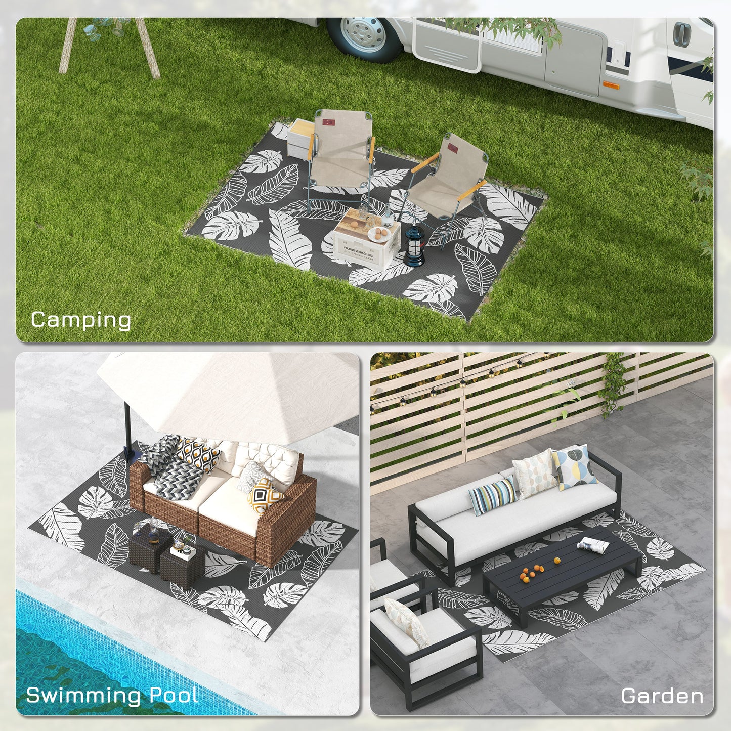 Outsunny Reversible Outdoor RV Rug, Patio Floor Mat, 6' x 9' Plastic Rug for Backyard, Deck, Beach, Camping, Grey and White