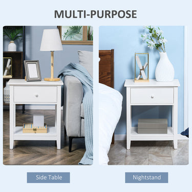 HOMCOM Modern Style Nightstand, Small End Table with Drawer and Storage Shelf for Bedroom, Living Room, White