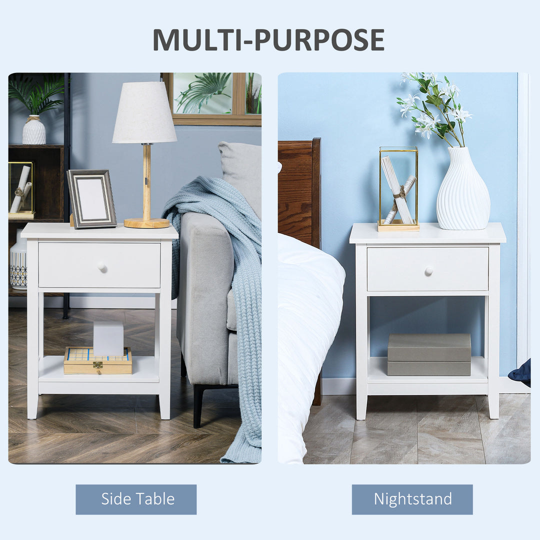 HOMCOM Modern Style Nightstand, Small End Table with Drawer and Storage Shelf for Bedroom, Living Room, White