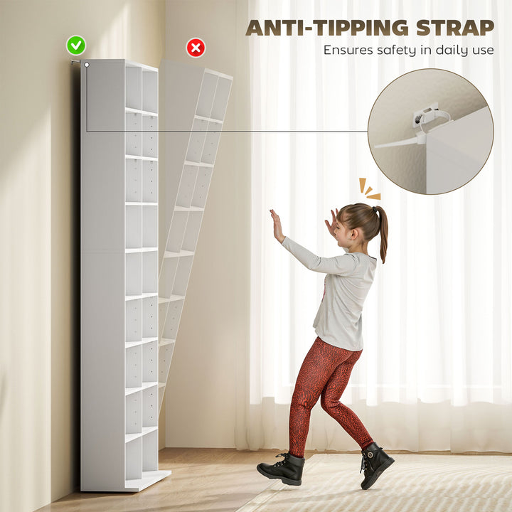 HOMCOM 9-Tier DVD Shelf with 18 Compartments and 14 Adjustable Shelves, Holds 640 CDs, 360 DVDs or 430 Blu-rays, White