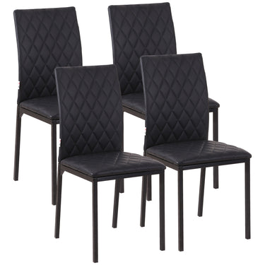 HOMCOM Modern Dining Chairs Set of 4, Upholstered Faux Leather Kitchen Chairs with Rhombic Tufting and Metal Legs for Living Room, Black