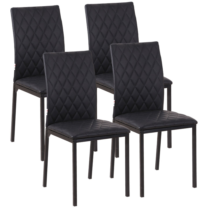 HOMCOM Modern Dining Chairs Set of 4, Upholstered Faux Leather Kitchen Chairs with Rhombic Tufting and Metal Legs for Living Room, Black