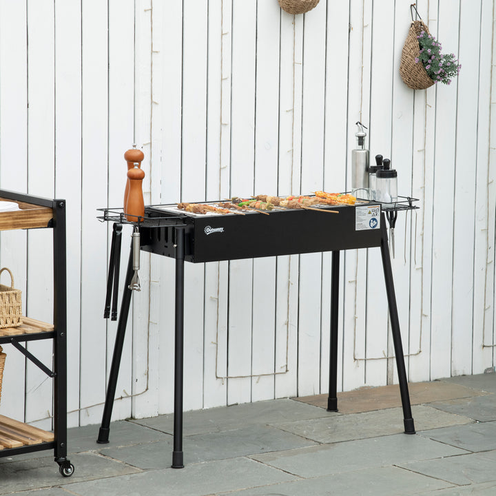 Outsunny Portable BBQ Grill, Charcoal Grill with Side Seasoning Baskets, Hooks and Nets for Outdoor, Picnic, Camping, Dark Green