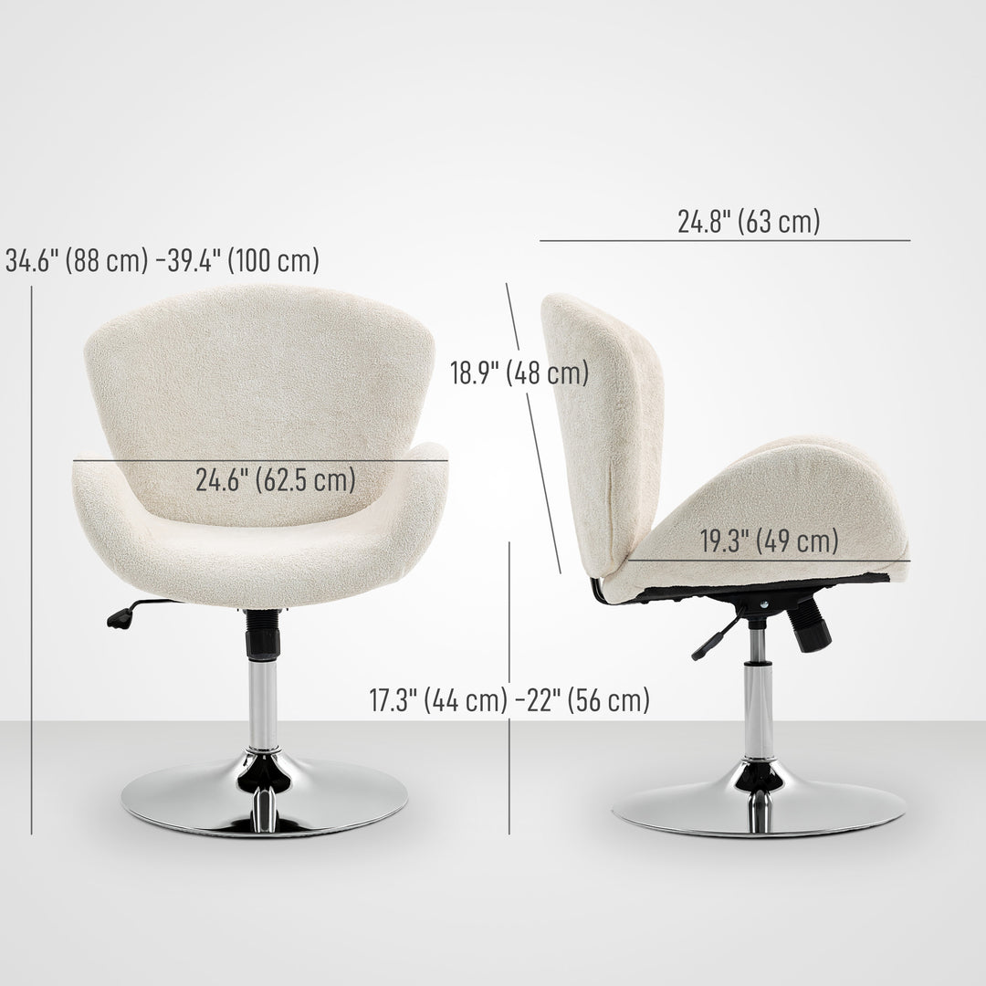 HOMCOM Swivel Office Chair, Velvet Desk Chair with Wide Bucket Seat, Butterfly Back, Tilt Function and Round Base, Cream White