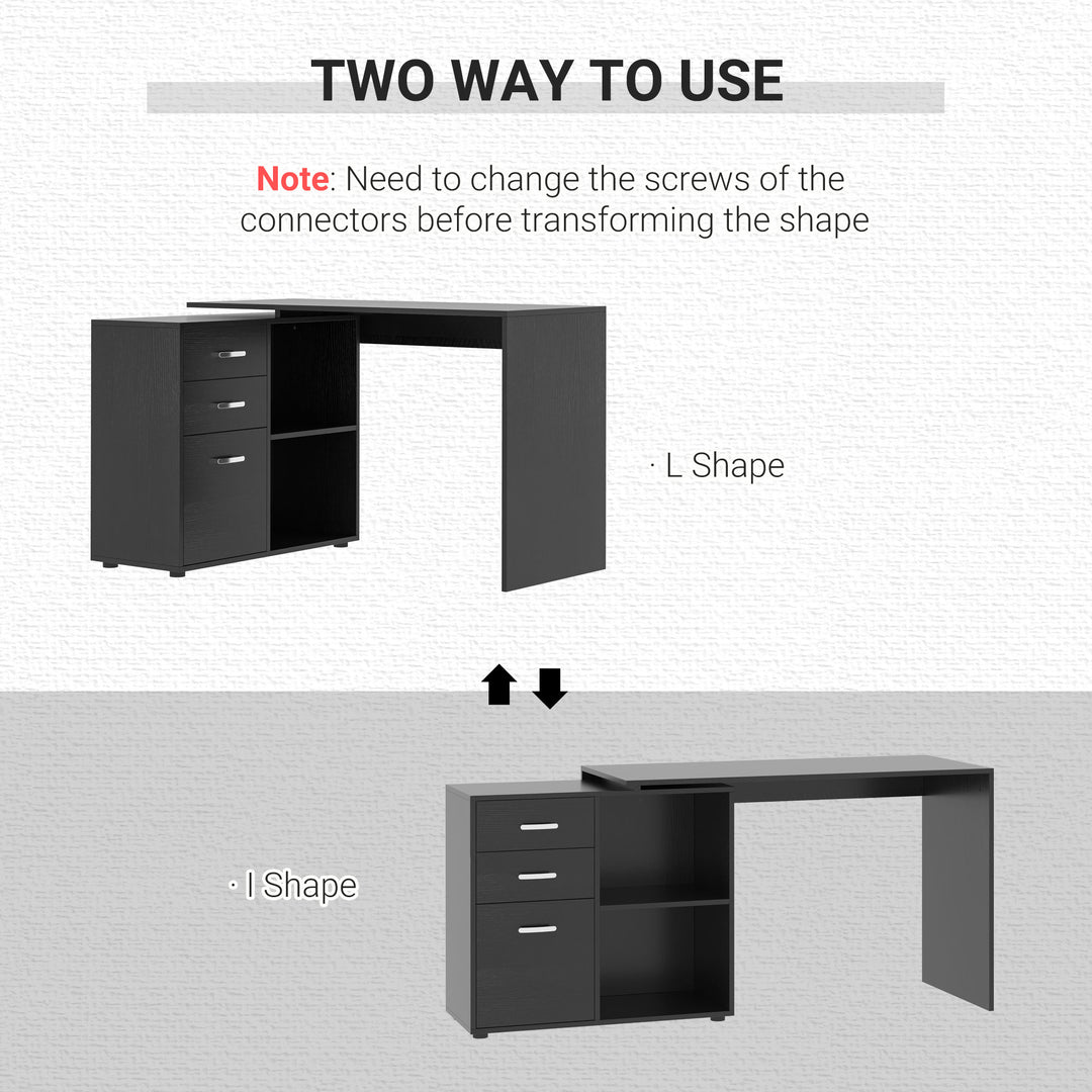 HOMCOM L-Shaped Corner Straight Writing Desk with Storage Shelf, Drawer, Home Office PC Table Computer Workstation, Black