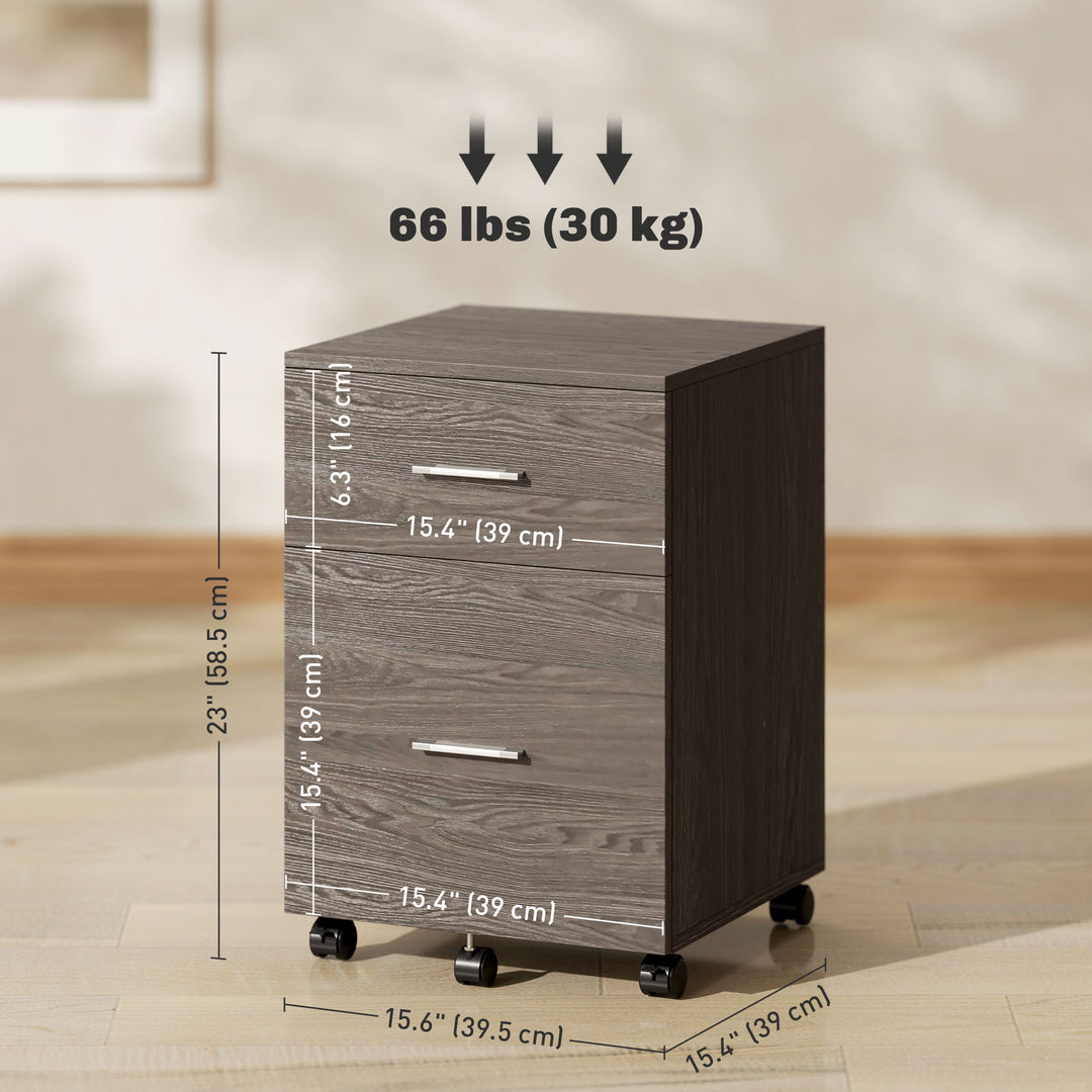 Vinsetto Mobile Filing Cabinet, Vertical File Cabinet with 2 Drawers, Wheels, for Letter or A4 File, Natural