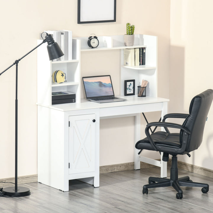 HOMCOM Computer Desk with Storage, 47 Inch Farmhouse Home Office Desk with Open Shelves and 2-Tier Cabinet, White