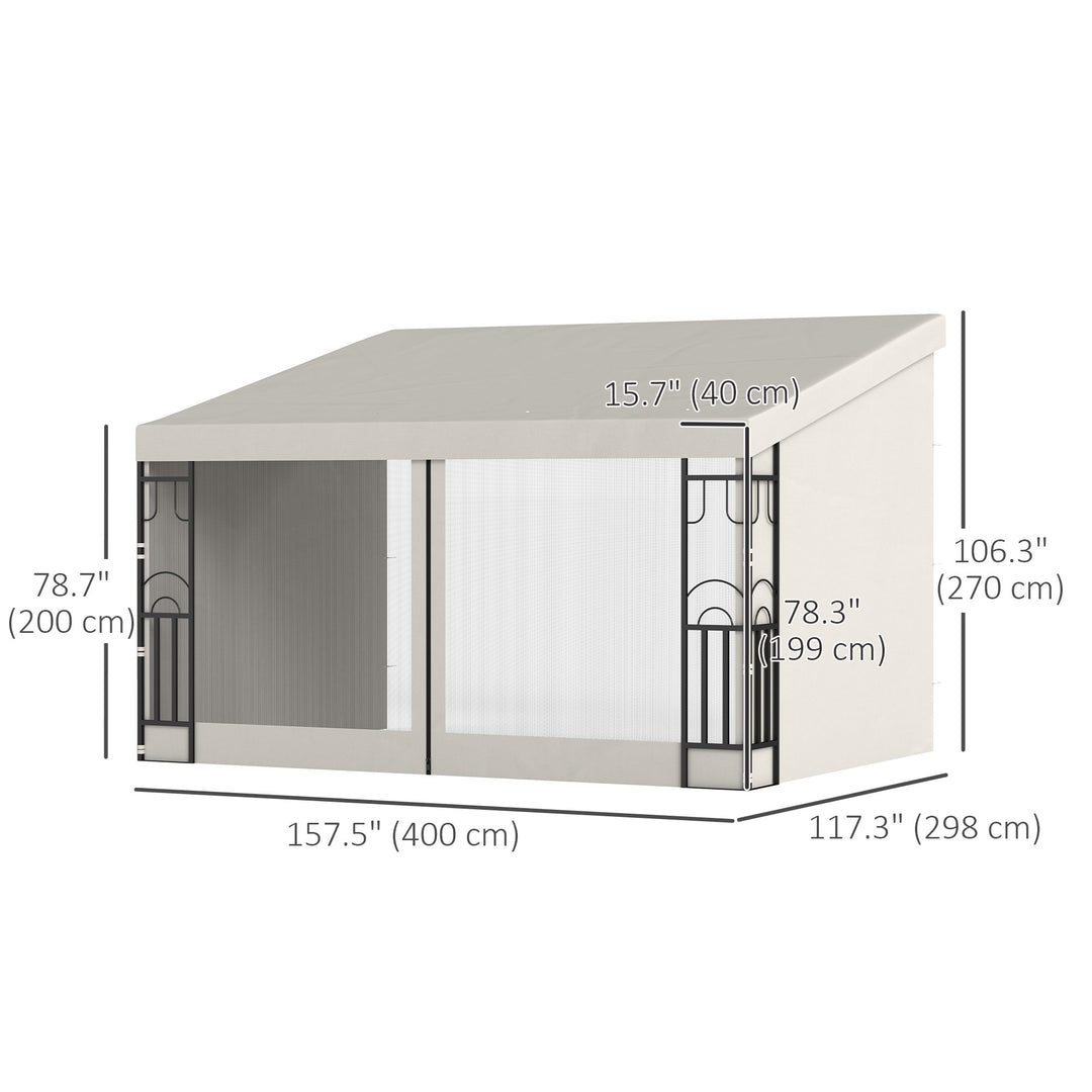 Outsunny 10' x 13' Wall Pergola, Outdoor Gazebo with 2 Curtains and 2 Nettings, UV Resistant, for Patio, Deck, Dark Grey