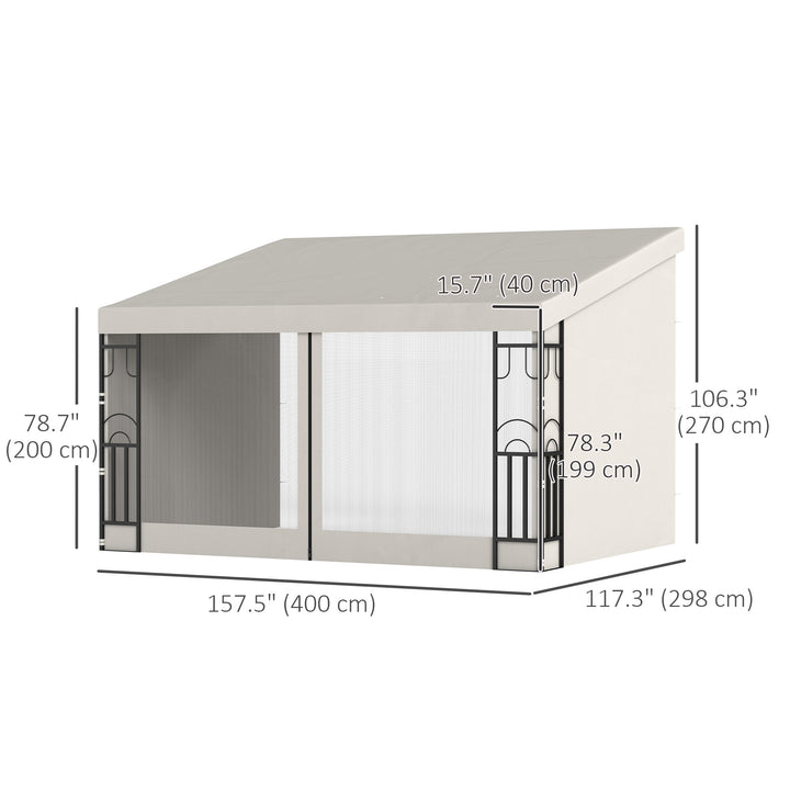 Outsunny 10' x 13' Wall Pergola, Outdoor Gazebo with 2 Curtains and 2 Nettings, UV Resistant, for Patio, Deck, Dark Grey