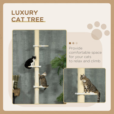 PawHut 87"-102" Floor to Ceiling Cat Tree w/ Sisal Scratching Posts, Anti-tip Kit, Perches, Toy Ball, Yellow