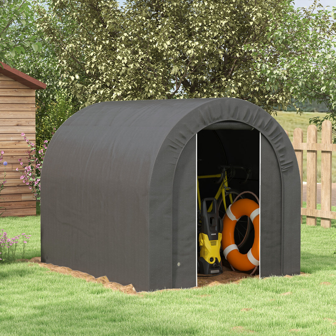 Outsunny 6' x 8' Outdoor Storage Shed, Heavy Duty Galvanized Steel Portable Shed for Bike, Motorcycle, Garden Tools, Dark Grey