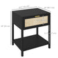 HOMCOM Boho Nightstand, Bedside Table with Rattan Drawer and Open Shelf, Side End Table for Bedroom, Living Room