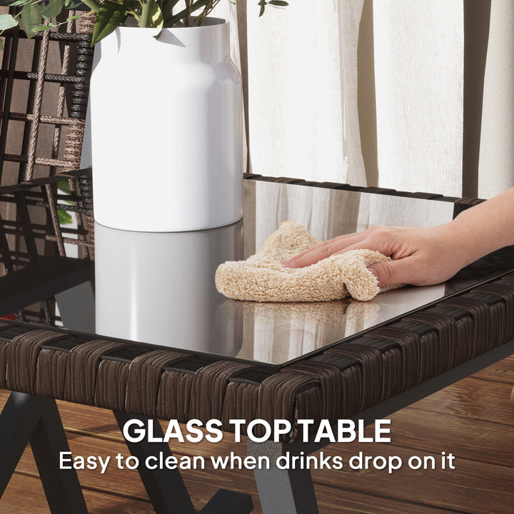 Outsunny 3 Pieces Rocking Bistro Set, Wicker Patio Furniture Set with Cushions and Glass Table for Porch, Balcony, Grey