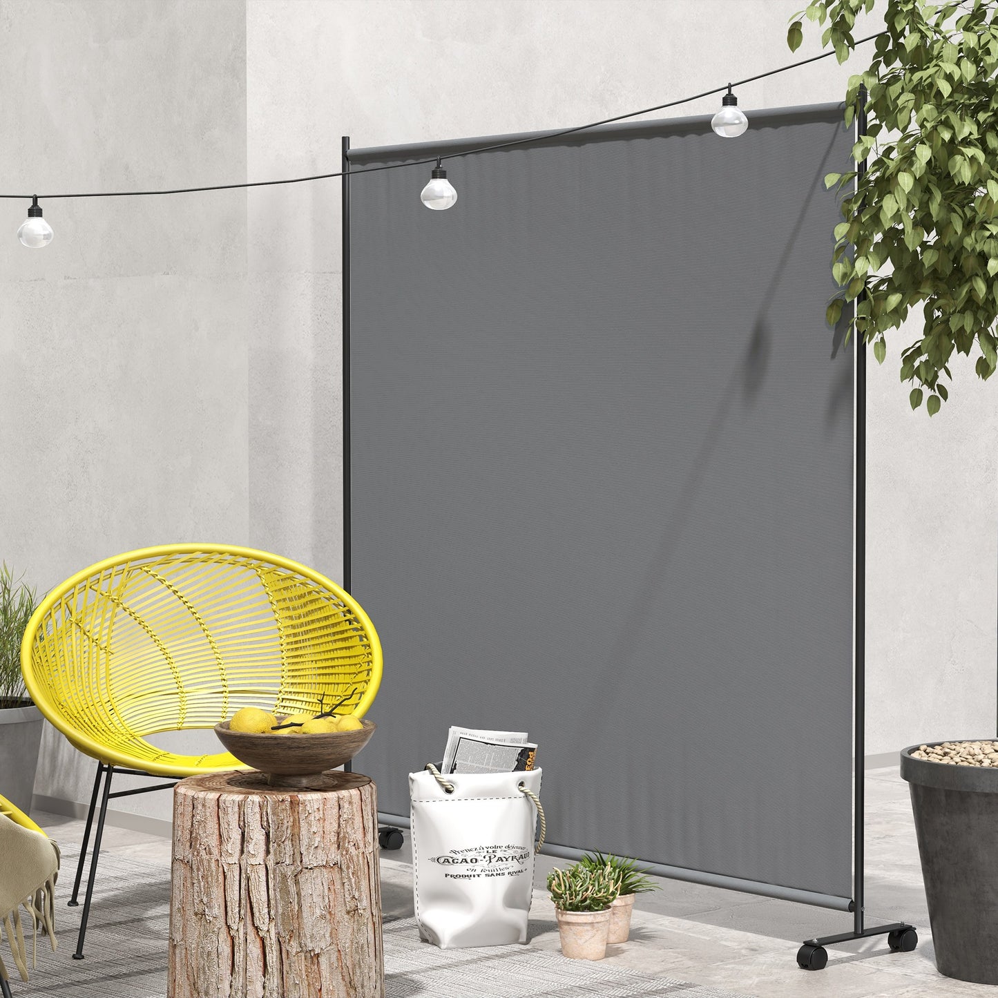 Outsunny Outdoor Room Divider with Castor Wheels, Rolling Privacy Screen for Patio Backyard Pool Hot Tub, 6ft Tall