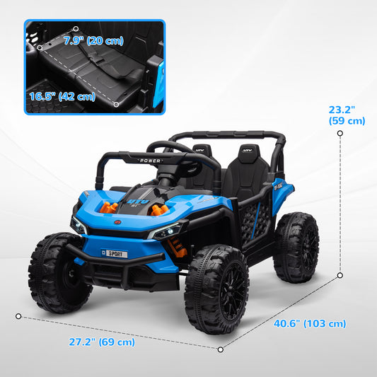 Qaba 12V Kids Ride On Car, Toy Truck with Remote Control, Spring Suspension, LED Headlights, 3 Speeds, Blue