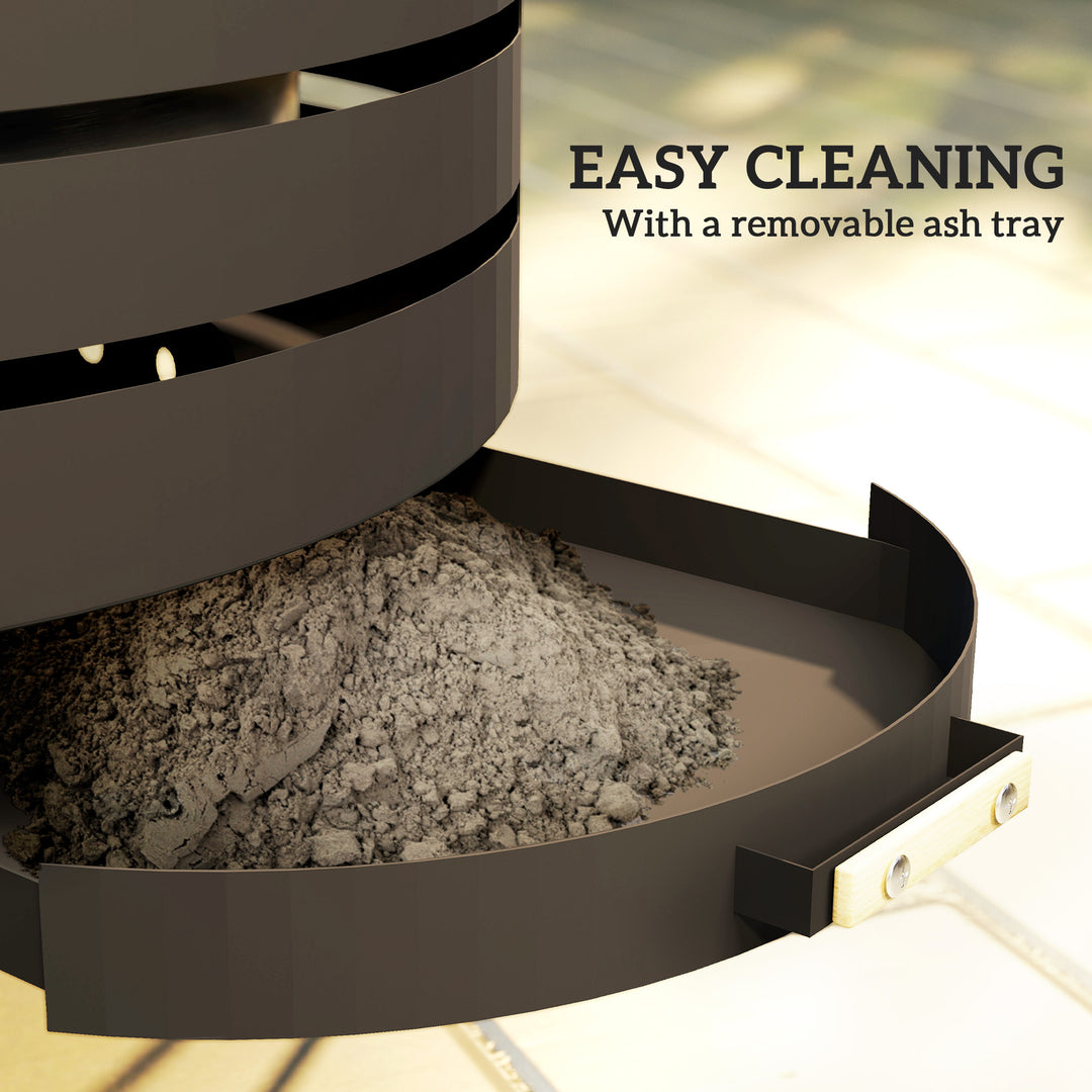 Outsunny Round Fire Pit with Fire Poker, Portable Wood Burning Firepit with Ash Tray and Hairpin Legs, Outdoor Fireplace, Black