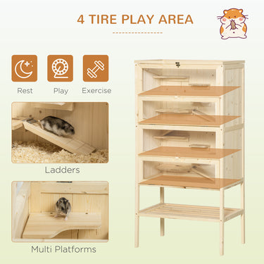 PawHut 5 Tier Fir Wood Hamster Cage Mouse Rats Small Animals Play House Exercise Activity Center