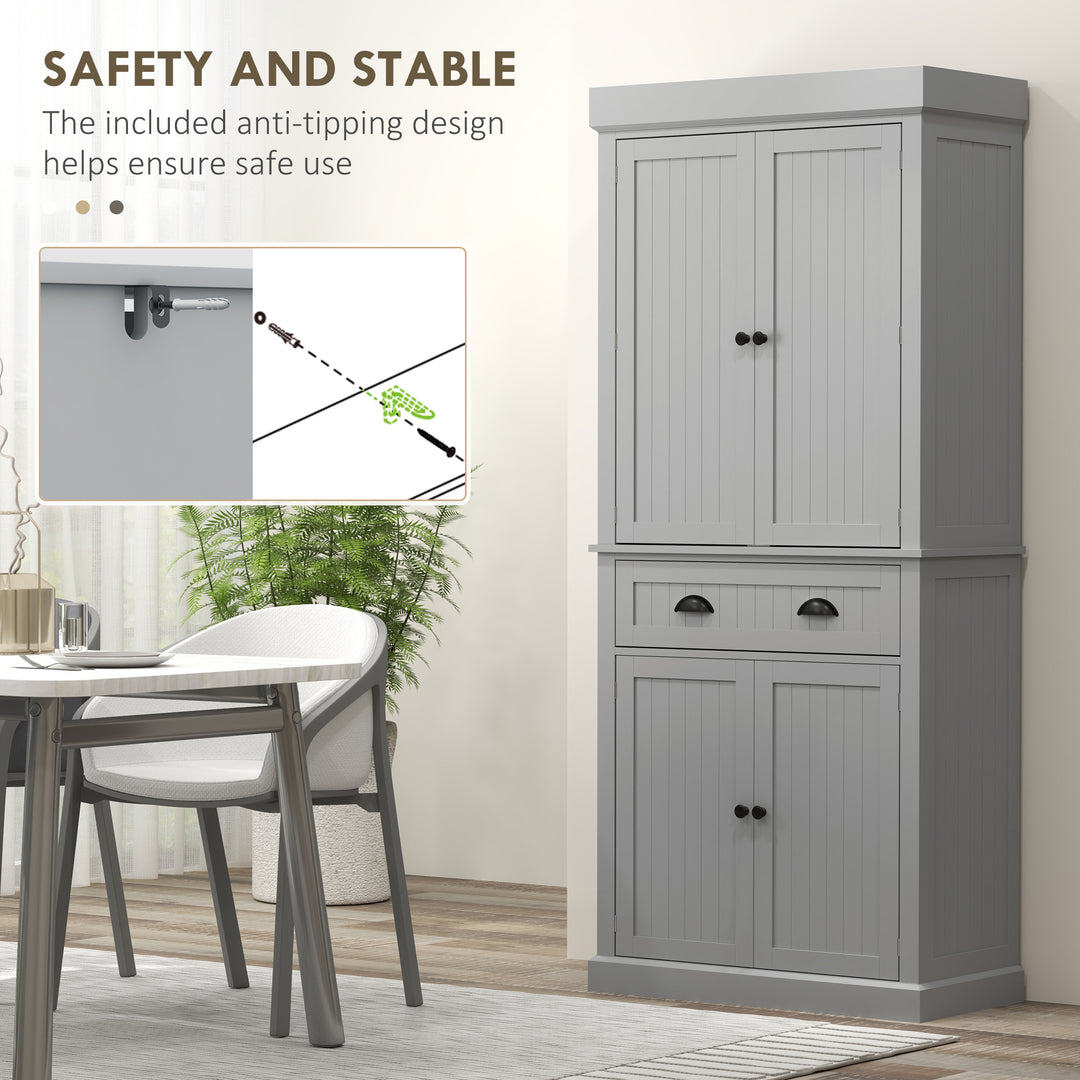 HOMCOM 71" Kitchen Pantry Cabinet with LED Lights, 6 Spice Racks, a Drawer and 4 Adjustable Shelves, Grey