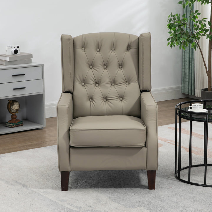 HOMCOM Faux Leather Armchair, Modern Accent Chair with Thick Padding for Living Room, Bedroom, Home Office, Khaki