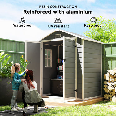 Outsunny 6x4.5FT Plastic Shed, Lockable Garden Tool Storage House with Double Doors and Vent, Grey