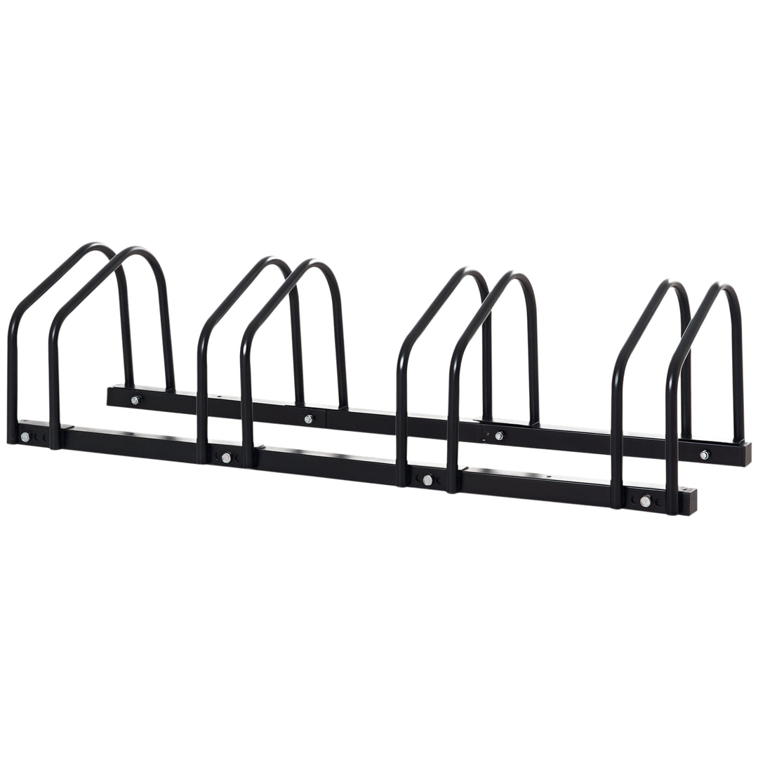 Soozier 4-Bike Bicycle Floor Parking Rack Cycling Storage Stand Garage Organizer for Indoor and Outdoor Use Black