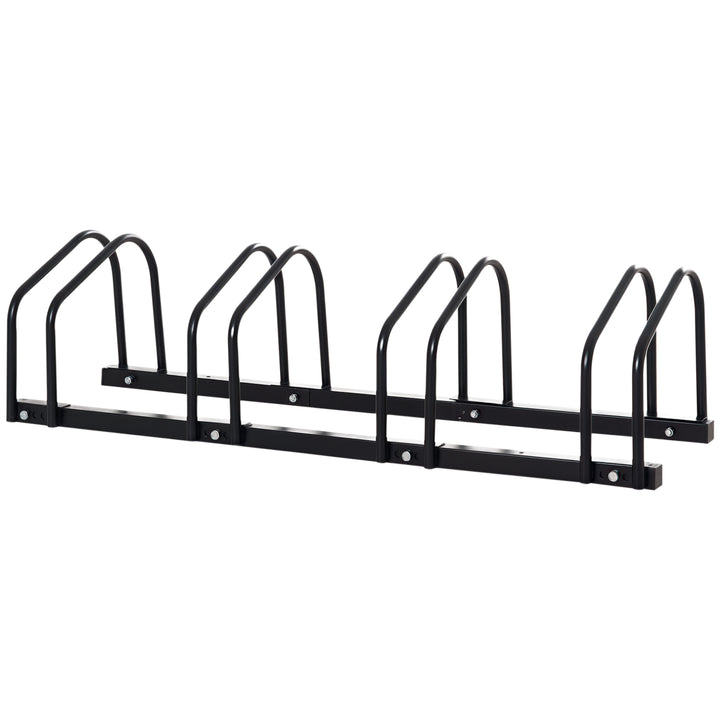 Soozier 4-Bike Bicycle Floor Parking Rack Cycling Storage Stand Garage Organizer for Indoor and Outdoor Use Black