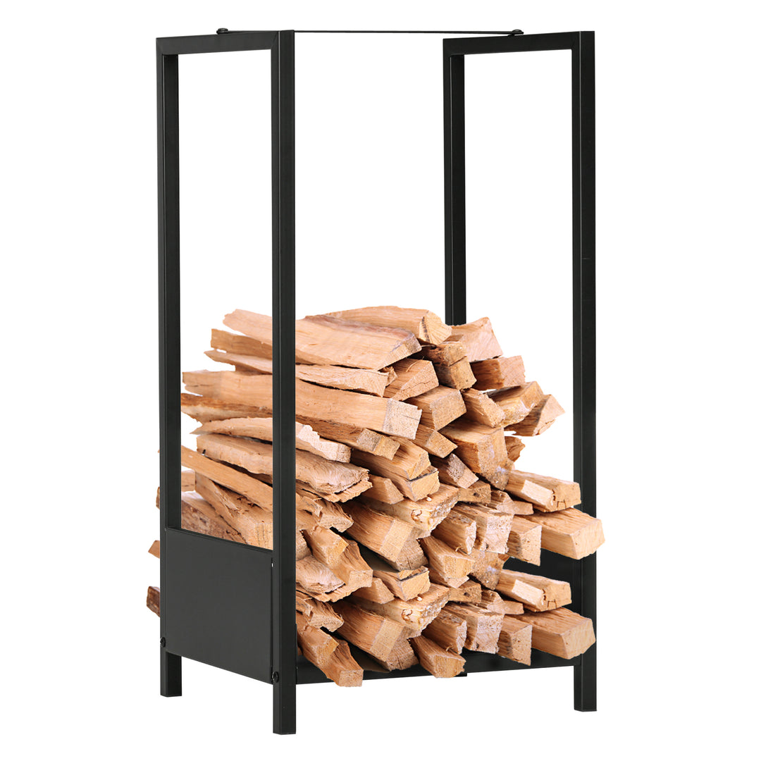 Outsunny Firewood Rack, Log Holder for Fireplace, Outdoor Indoor Wood Storage Stacker, 15.4" x 13.8" x 29.9", Black
