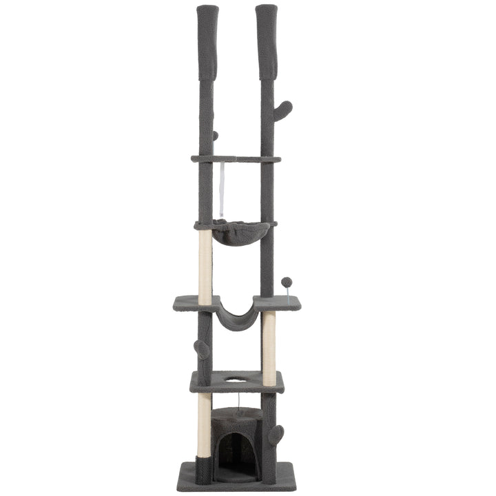 PawHut 89"-100" Floor to Ceiling Cat Tree Cat Tower for Large Cats w/ Scratching Posts, Grooming Brush Post, Cat Condo, Green