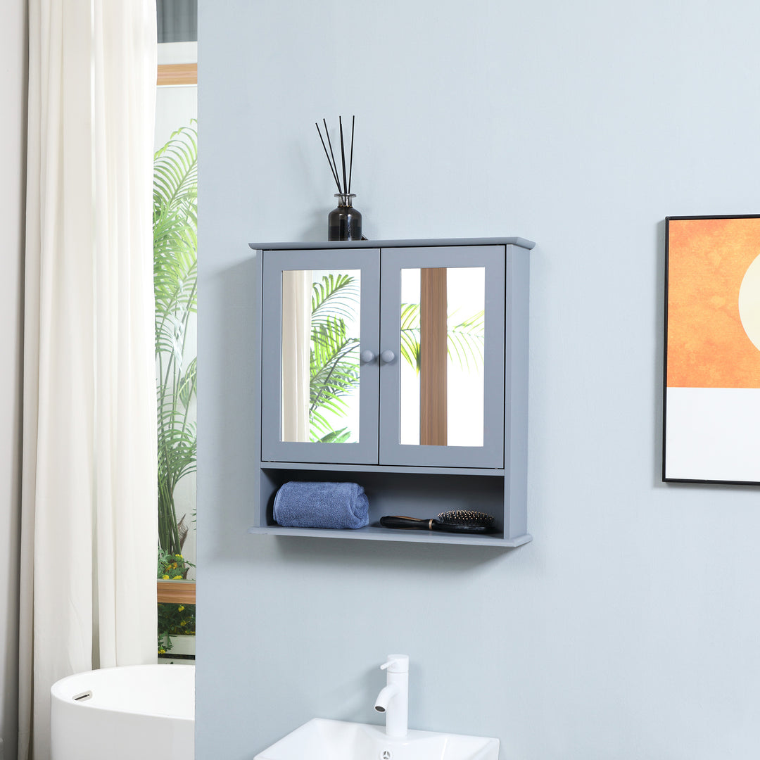 kleankin Medicine Cabinet, Wall-Mounted Bathroom Mirror Cabinet with Double Doors, Open Shelf, and Adjustable Shelf, Modern Bathroom Wall Cabinet, White