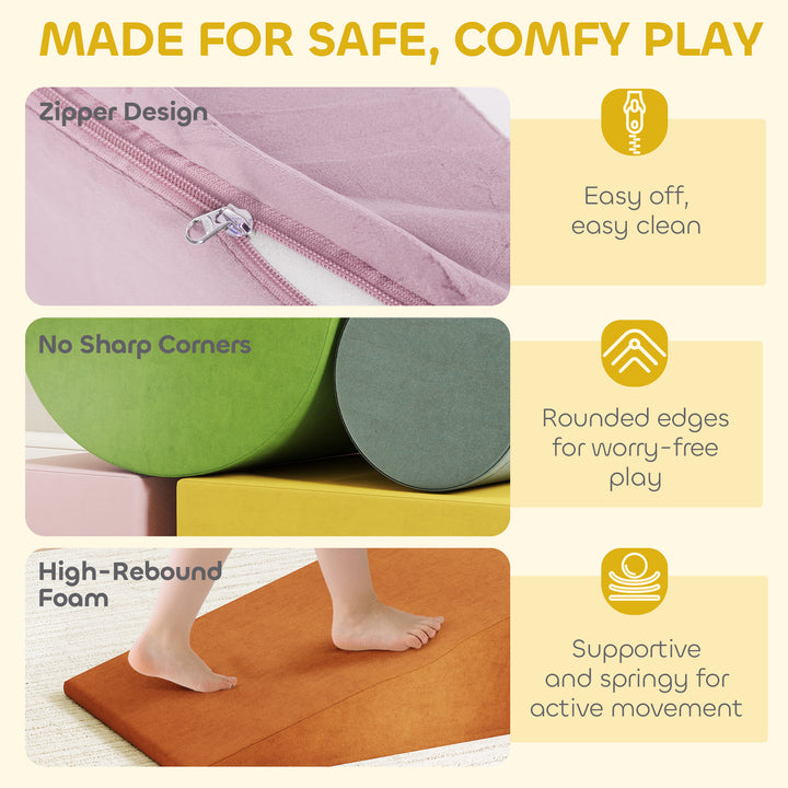 Qaba Climbing Toys for Toddlers with Removable Cover, Indoor Activity Play Set for Crawling, Sliding, Blue/Green