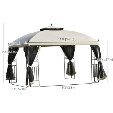 Outsunny 12' x 10' Outdoor Patio Gazebo Canopy with Double Tier Roof, Removable Mesh Sidewalls, Triangular Display Shelves, Beige