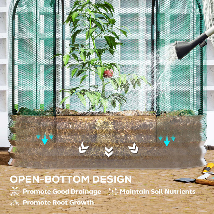 Outsunny Galvanized Raised Garden Bed with Crop Cage Protection Net Cover, Outdoor Planter Box for Vegetables, Flowers, Herbs