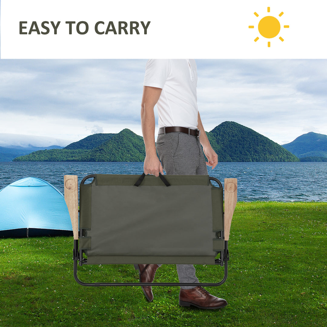 Outsunny Double Folding Chair, Loveseat Camping Chair for 2 Person, Portable Outdoor Chair with Wood Armrest for Fishing Travel, Green