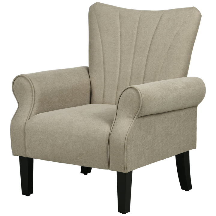 HOMCOM Fabric Armchair, Modern Accent Chair with Wood Legs for Living Room, Bedroom, Home Office, Beige
