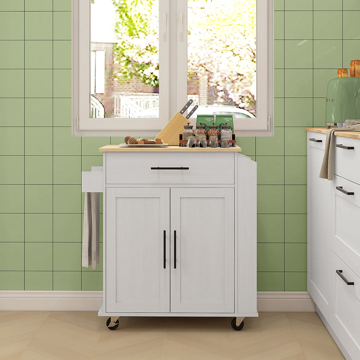 HOMCOM Rolling Island with Wheels for Kitchen, Kitchen Island on Rollers with Power Outlets, Drawer and Doors