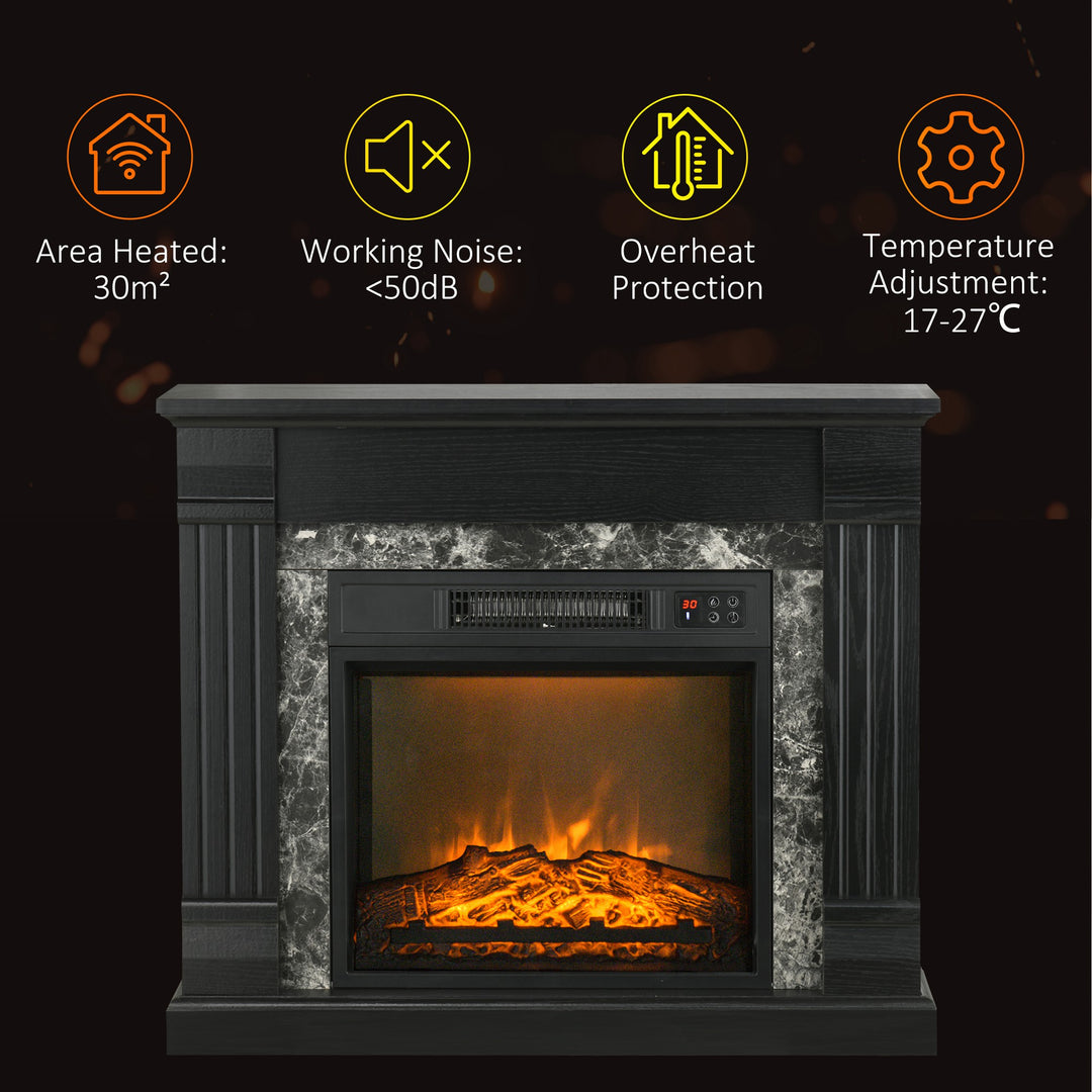 HOMCOM Electric Fireplace Mantel Wood Surround, Freestanding Fireplace Heater with Realistic Flame, Adjustable Temperature, Timer, Overheating Protection, and Remote Control, Black