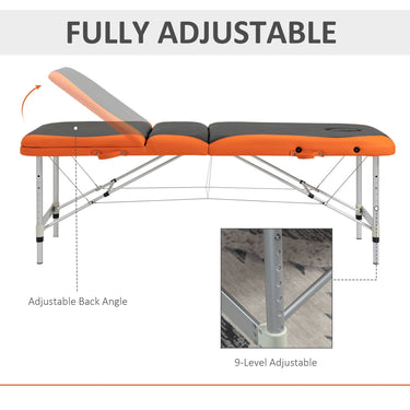 HOMCOM 85" 3 Section Foldable Massage Table Professional Salon SPA Facial Couch Bed (Black/Orange)
