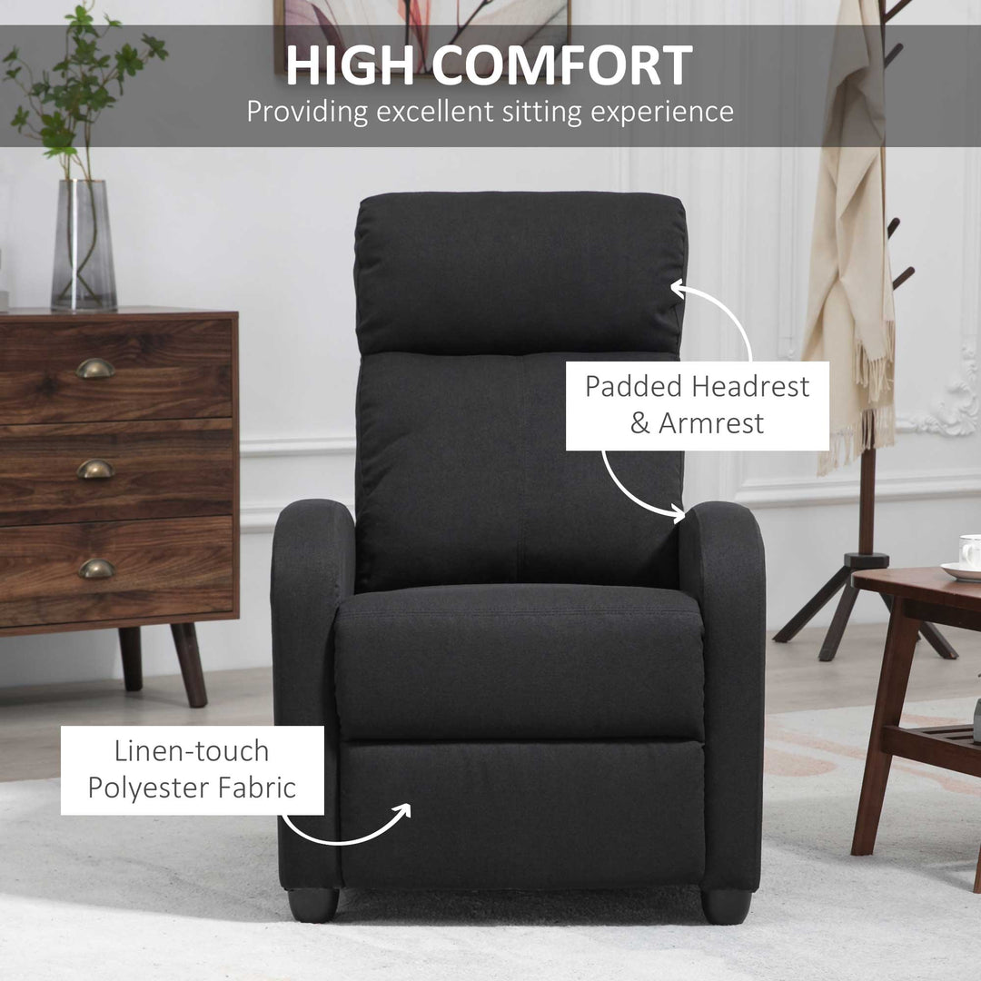 HOMCOM Fabric Recliner Chair Manual Home Theater Seating Single Reclining Sofa Chair with Padded Seat for Living Room, Dark Grey