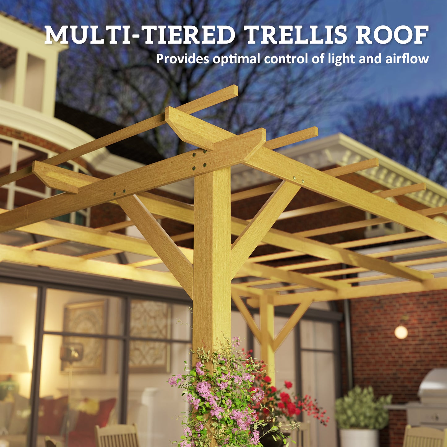 Outsunny 10' x 13' Wood Pergola, Outdoor Gazebo Grape Trellis for Climbing Plant Support, Garden, Patio, Backyard, Nature Wood