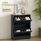 HOMCOM Slim Shoe Storage Cabinet, Modern Shoe Cabinet with 2 Flip Drawers and Adjustable Shelves for 12 Pairs, Black