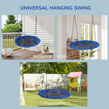 Outsunny 43.25" Saucer Swing, Nest Web Rope Seat with Adjustable Hanging Ropes, for Indoor Outdoor Children 3-12 Years Old, Blue