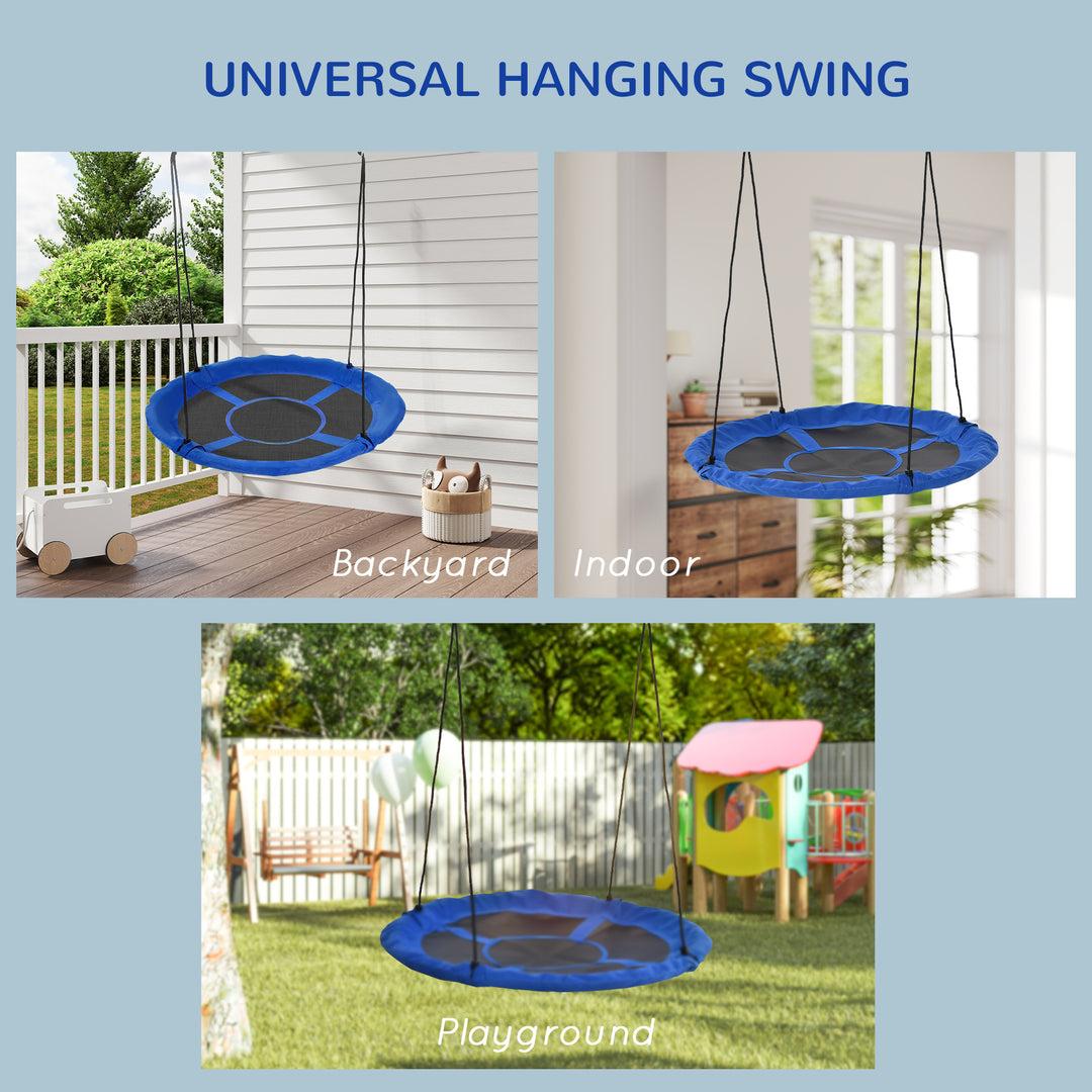 Outsunny 43.25" Saucer Swing, Nest Web Rope Seat with Adjustable Hanging Ropes, for Indoor Outdoor Children 3-12 Years Old, Blue