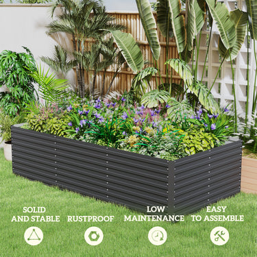 Outsunny 8' x 4' x 2' Raised Garden Bed, Galvanized Planter Box for Growing Flowers, Herbs and Vegetables, Dark Grey